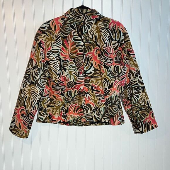 RQT jacket woman’s size large lined cotton long sleeve tropical leaf button fron - Picture 7 of 11